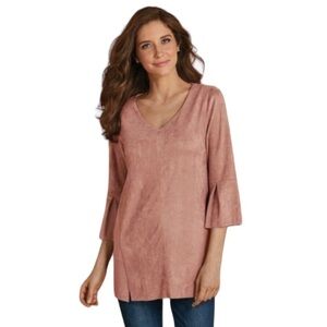Soft SURROUNDINGS Izzy Blush Pink Soft Faux Suede Leather Bell Sleeve Tunic Top